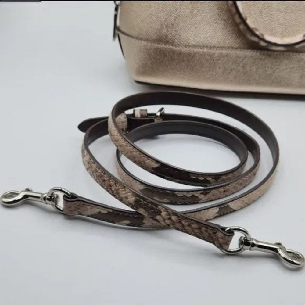 Coach Metallic Gold Dome Satchel with Snake-Print Strap - Picture 7 of 10